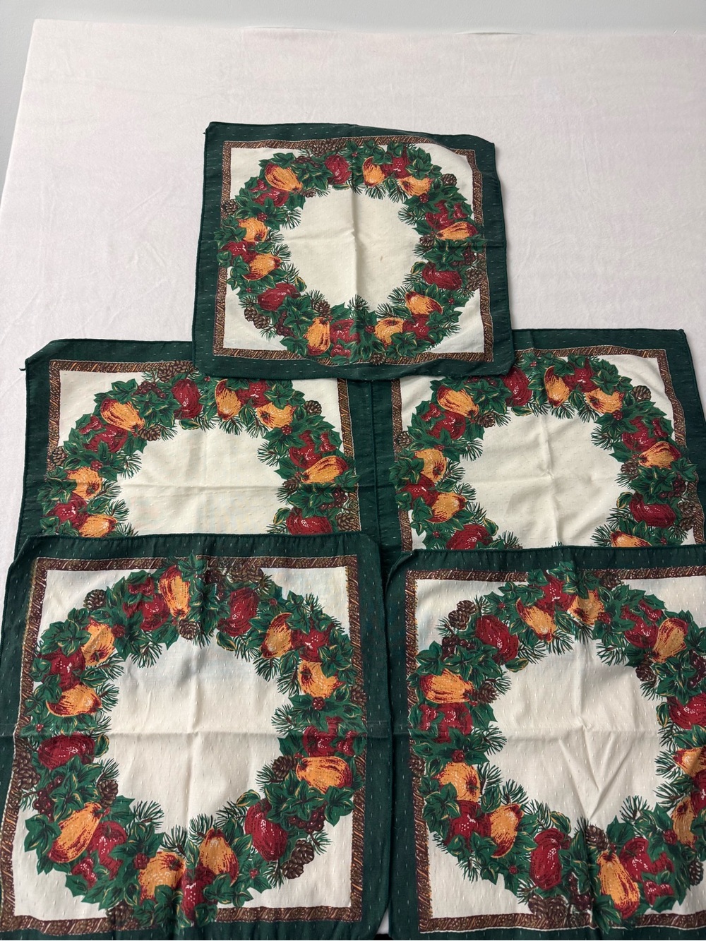 Vintage Christmas Placemats Set of 4 Plus 1 Extra Spare Fruit Wreath Forest
